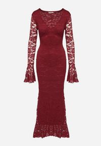 Born2be - Bordowa Koronkowa Sukienka o Dopasowanym Kroju z Szerokim Dołem Annadira. Kolor: czerwony. Materiał: koronka. Typ sukienki: proste #2