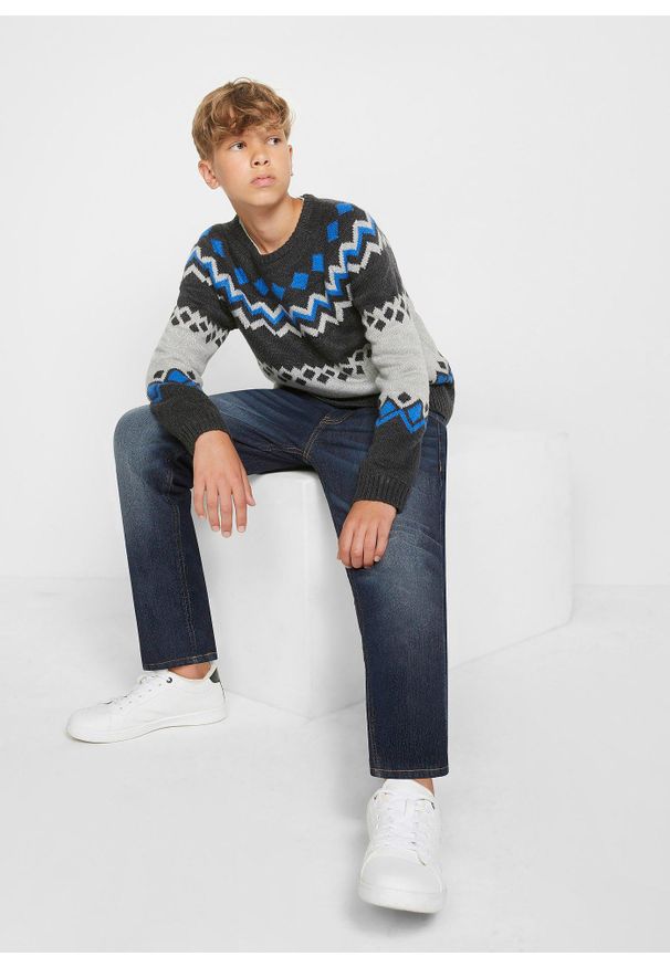 bonprix - Termiczne dżinsy chłopięce na podszewce z polaru, z prostymi nogawkami, slim fit. Kolor: niebieski