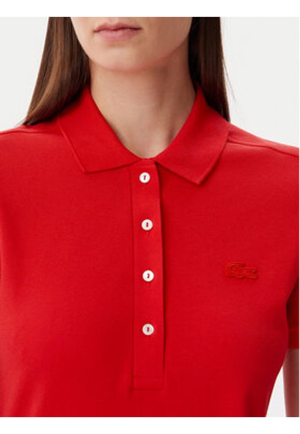 Lacoste Sukienka codzienna EF5473 Czerwony Slim Fit. Okazja: na co dzień. Kolor: czerwony. Materiał: bawełna. Typ sukienki: proste. Styl: casual