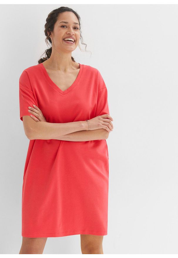 bonprix - Sukienka shirtowa z dekoltem w serek, oversized (2 szt.). Typ kołnierza: dekolt w serek. Kolor: różowy