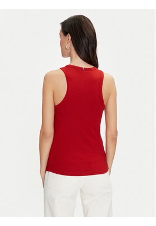 TOMMY HILFIGER - Tommy Hilfiger Top WW0WW38635 Czerwony Slim Fit. Kolor: czerwony. Materiał: wiskoza