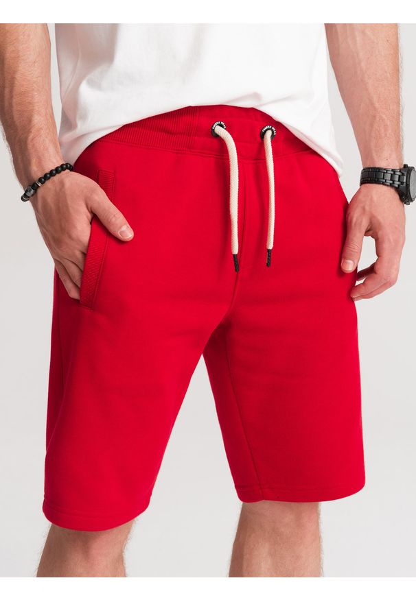 Ombre Clothing - Krótkie spodenki męskie z kieszeniami - czerwone V7 - Rozmiar: S. Kolor: czerwony. Materiał: bawełna, poliester, dzianina. Długość: krótkie