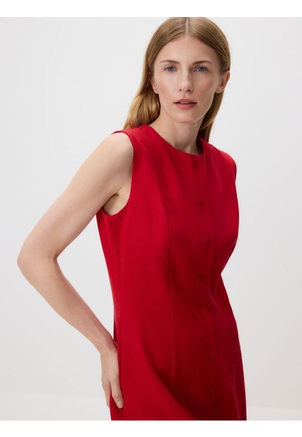 Reserved - Sukienka mini z dodatkiem lnu - czerwony. Kolor: czerwony. Materiał: len. Długość: mini