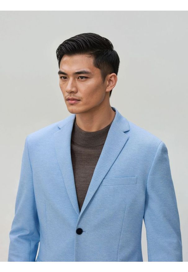 Reserved - Marynarka slim fit - niebieski. Kolor: niebieski. Materiał: dzianina, wiskoza