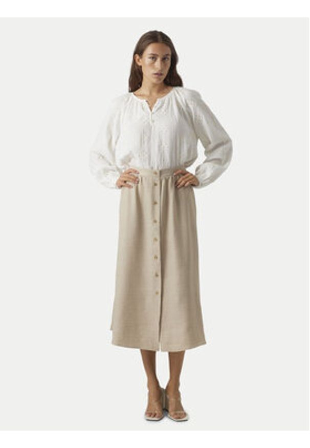 Vero Moda Spódnica midi Melaney 10304134 Beżowy Regular Fit. Kolor: beżowy. Materiał: syntetyk