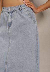 Renee - Jasnoniebieska Spódnica Jeansowa High Waist z Kieszonkami Aciteva. Okazja: na co dzień. Stan: podwyższony. Kolor: niebieski. Materiał: jeans. Styl: casual, elegancki #4