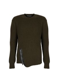 Les Hommes Sweter | LJK106-656U | Round Neck Sweater With Asymetric Zip | Mężczyzna | Khaki. Okazja: na co dzień. Kolor: brązowy. Materiał: wełna. Wzór: aplikacja. Styl: casual #3