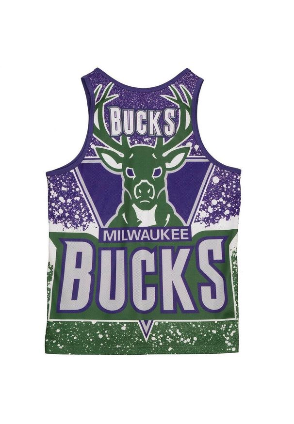 Koszulka męska bez rękawów Mitchell & Ness NBA Milwaukee Bucks Tank Top. Kolor: zielony, wielokolorowy, fioletowy. Długość rękawa: bez rękawów. Sport: koszykówka