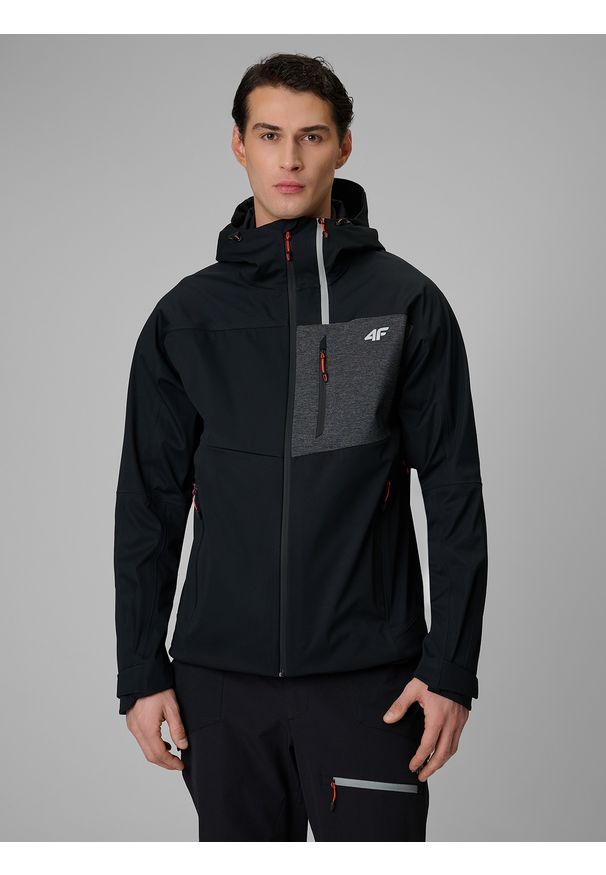 4f - 4F Kurtka softshell wiatroodporna membrana 10000 męska - czarna L. Kolor: czarny. Materiał: softshell. Długość: długie. Sport: turystyka piesza