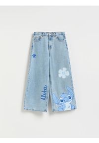 Reserved - Jeansy super wide leg Lilo i Stitch - niebieski. Kolor: niebieski