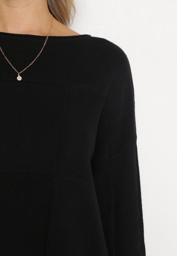Born2be - Czarny Sweter z Luźnym Rękawem Afiala. Kolor: czarny. Materiał: wiskoza, tkanina, bawełna. Długość: długie