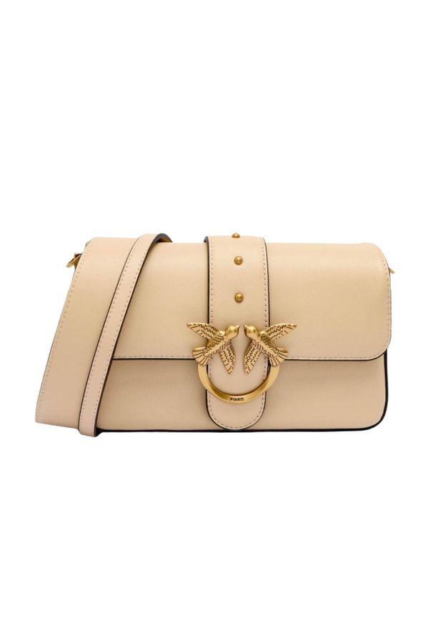Pinko - PINKO Beżowa kopertówka Love One Mini Slouchy FL Vitello Morbido. Kolor: beżowy. Materiał: skórzane. Styl: casual, elegancki