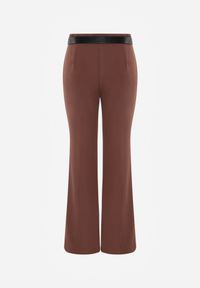 Renee - Brązowe Eleganckie Spodnie Dzwony w Kant z Paskiem i Metaliczną Klamrą Telepadia. Okazja: do pracy. Kolor: brązowy. Materiał: lakier. Styl: elegancki #4