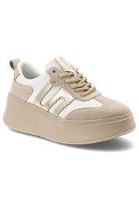 Sneakersy damskie Filippo, cholewka ze skóry naturalnej klasyczne sznurowanie na podwyższonej podeszwie, beżowe, DP7514/26. Okazja: na co dzień. Zapięcie: sznurówki. Kolor: biały. Materiał: skóra. Szerokość cholewki: normalna #1