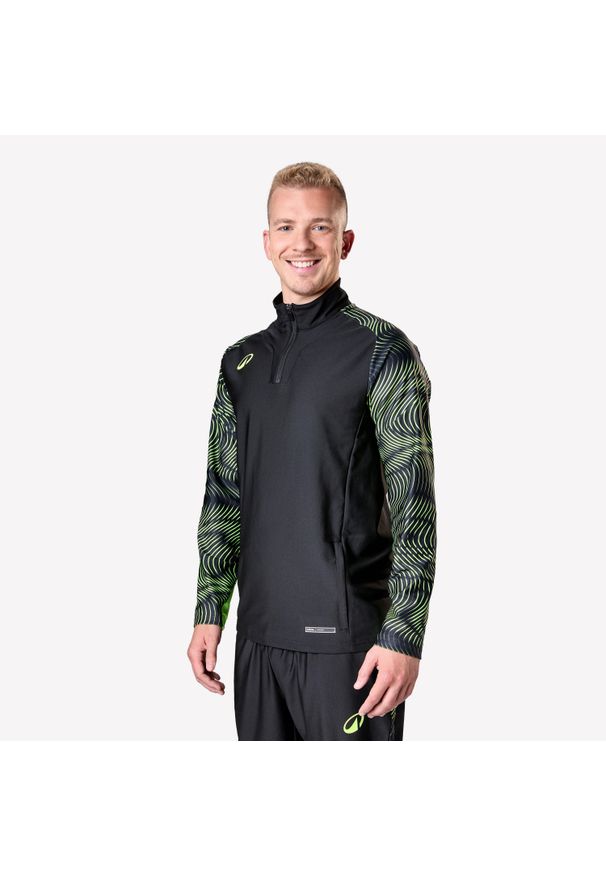 KIPSTA - Bluza piłkarska Kipsta Viralto Wave na krótki suwak. Kolor: czarny. Materiał: materiał, poliester, elastan. Długość: krótkie. Sport: piłka nożna