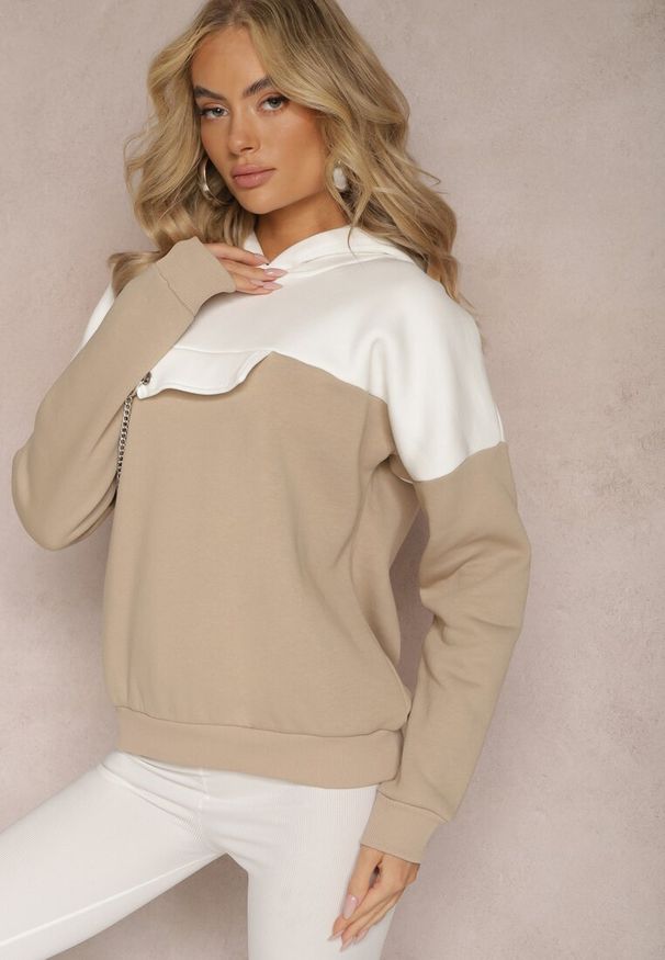 Renee - Beżowa Bawełniana Bluza z Kapturem i Łańcuszkiem Ambriella. Typ kołnierza: kaptur. Kolor: beżowy. Materiał: bawełna