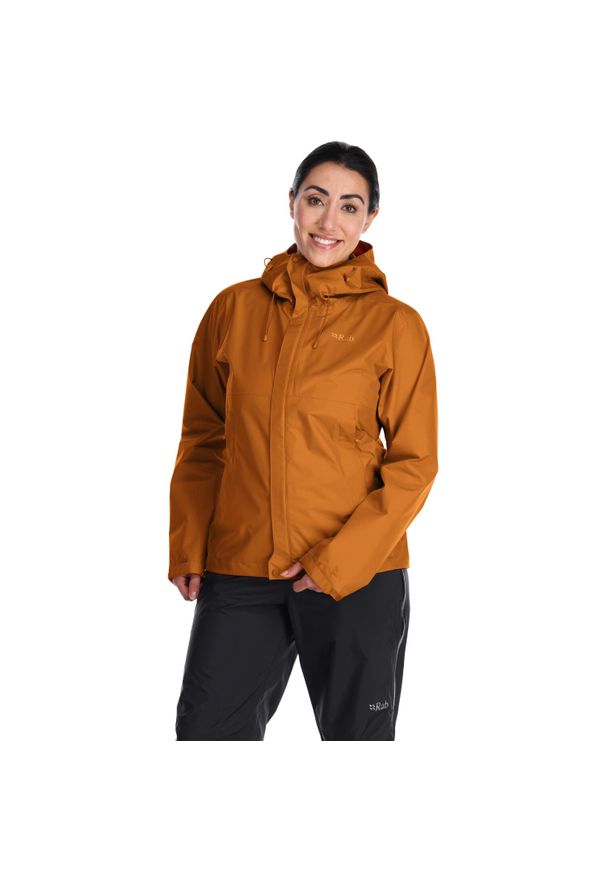 Kurtka przeciwdeszczowa damska Rab Downpour Eco Jacket z kapturem. Typ kołnierza: kaptur. Kolor: żółty. Sport: turystyka piesza