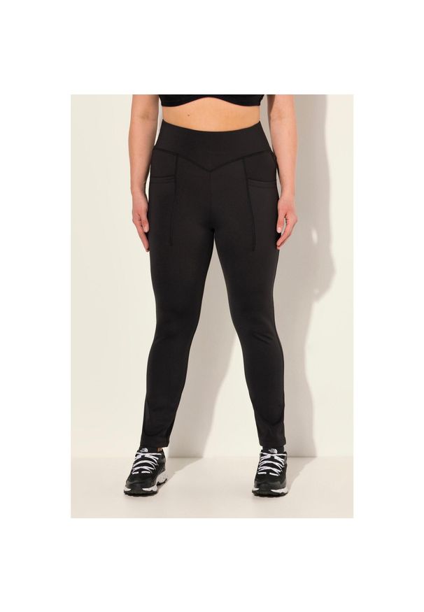 ULLA POPKEN - Damskie Legginsy sportowe z prostymi nogawkami szybkoschnące z recyklingu. Kolekcja: plus size. Kolor: czarny. Materiał: poliester, materiał