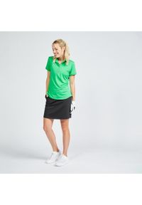 INESIS - Koszulka polo do golfa damska z krótkim rękawem Inesis WW500. Typ kołnierza: golf, polo. Kolor: zielony. Materiał: poliester, materiał, elastan. Długość rękawa: bez rękawów, krótki rękaw. Długość: krótkie. Styl: elegancki, klasyczny