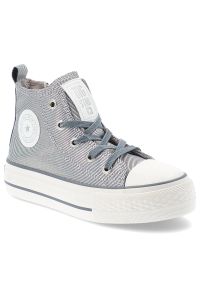 Big-Star - Srebrne Trampki Big Star Modne Obuwie Dziecięce. Okazja: na co dzień. Wysokość cholewki: przed kolano. Zapięcie: sznurówki. Kolor: srebrny. Materiał: materiał. Szerokość cholewki: normalna. Styl: casual, klasyczny #1