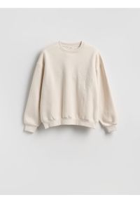 Reserved - Bluza z haftem - beżowy. Kolor: beżowy. Materiał: dzianina, bawełna. Wzór: haft