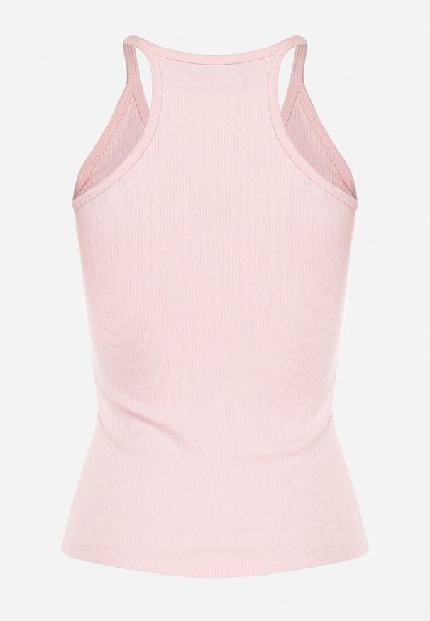 Born2be - Różowy Top z Prążkowanego Materiału Turine. Kolor: różowy. Materiał: materiał, prążkowany. Styl: sportowy, klasyczny