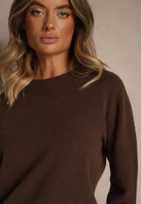 Renee - Brązowy Casualowy Sweter z Wełną i Wiskozą Lussare. Okazja: na co dzień. Kolor: brązowy. Materiał: wełna, wiskoza. Styl: casual #7