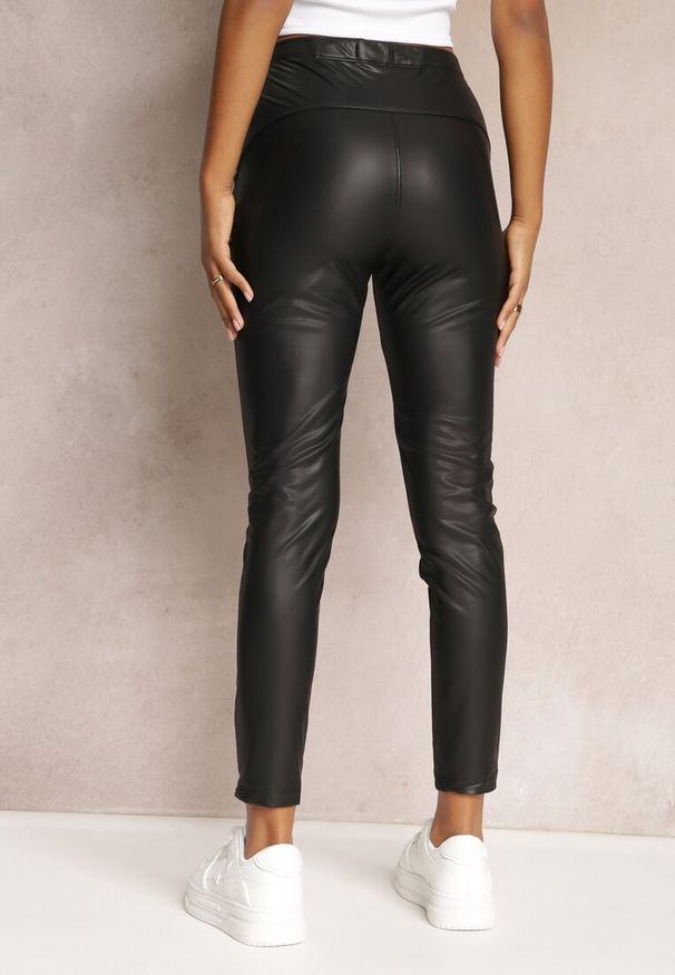 Renee - Czarne Legginsy High Waist z Ekoskóry Wasica. Stan: podwyższony. Kolor: czarny. Materiał: skóra. Długość: długie. Wzór: gładki