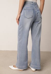 Born2be - Niebieskie Szerokie Jeansy Bawełniane z Wysokim Stanem Helemenor. Okazja: do pracy, na co dzień. Stan: podwyższony. Kolor: niebieski. Długość: długie. Styl: elegancki, casual #7