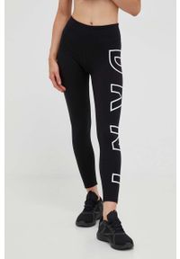 DKNY - Dkny legginsy damskie kolor czarny z nadrukiem. Stan: podwyższony. Kolor: czarny. Materiał: skóra, dzianina, materiał. Wzór: nadruk #1