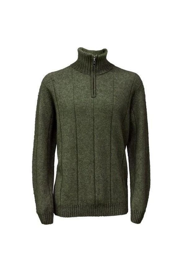 WEFT - Wełniany sweter męski Weft Possum Merino Javelin Zip Neck. Kolor: zielony. Materiał: wełna