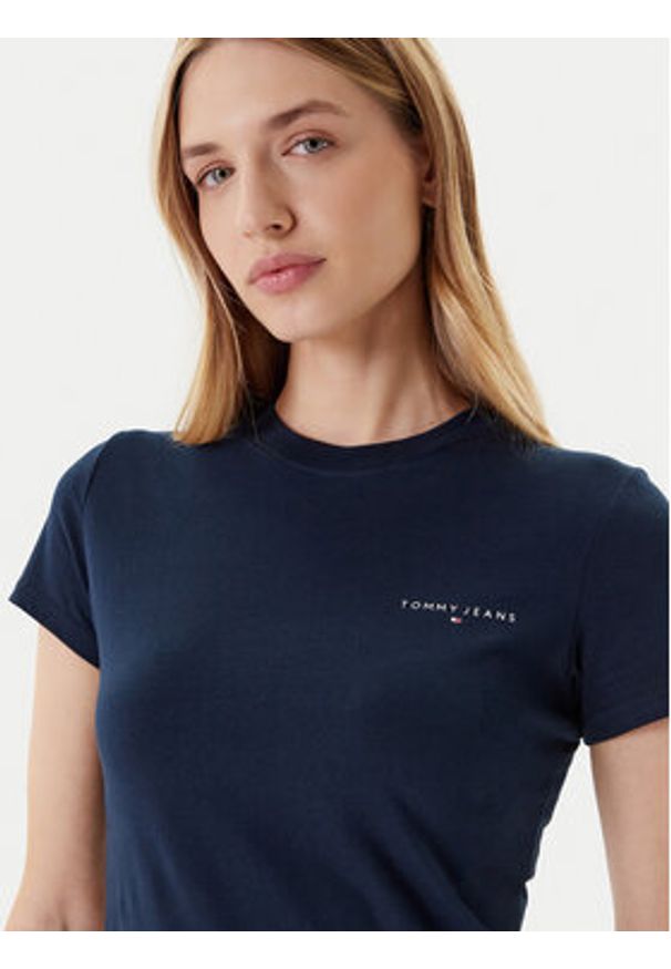 Tommy Jeans T-Shirt Linear DW0DW21164 Granatowy Slim Fit. Kolor: niebieski. Materiał: bawełna