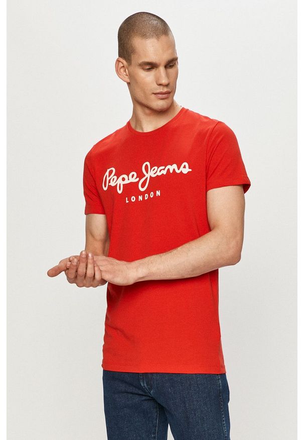 Pepe Jeans - T-shirt Original. Okazja: na co dzień. Kolor: czerwony. Wzór: nadruk. Styl: casual