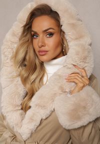 Renee - Beżowa Kurtka Parka z Paskiem w Talii i Kapturem z Futerkiem Hizontia. Kolor: beżowy. Materiał: futro #5