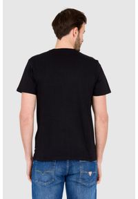 Guess - GUESS Czarny bawełniany męski T-shirt slim fit, Rozmiar XL. Kolor: czarny. Materiał: bawełna. Wzór: haft