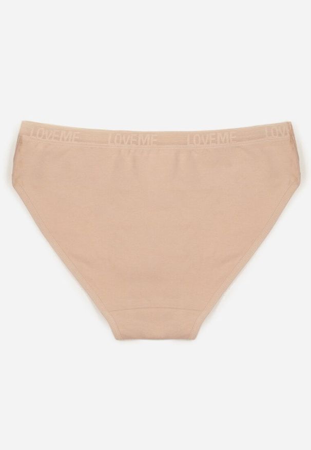 Renee - Beżowe Majtki Figi z Bawełny z Napisem Love Adririn. Kolor: beżowy. Materiał: bawełna. Wzór: napisy