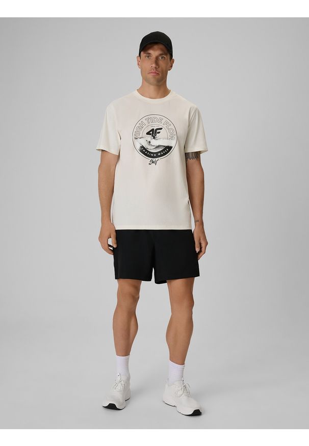 4f - 4F T-shirt regular z nadrukiem męski - biały XXL. Okazja: na co dzień. Kolor: biały. Materiał: bawełna, dzianina. Wzór: nadruk. Styl: casual, klasyczny, sportowy