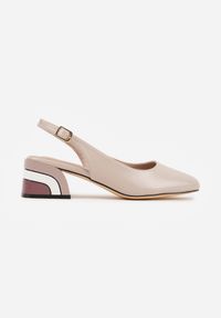 Born2be - Ciemnobeżowe Czółenka VICES na Obcasie z Odkrytą Piętą i Geometrycznym Akcentem Terraspa. Okazja: na co dzień. Zapięcie: sprzączka. Kolor: beżowy. Wzór: geometria. Obcas: na obcasie. Styl: casual. Wysokość obcasa: średni #9