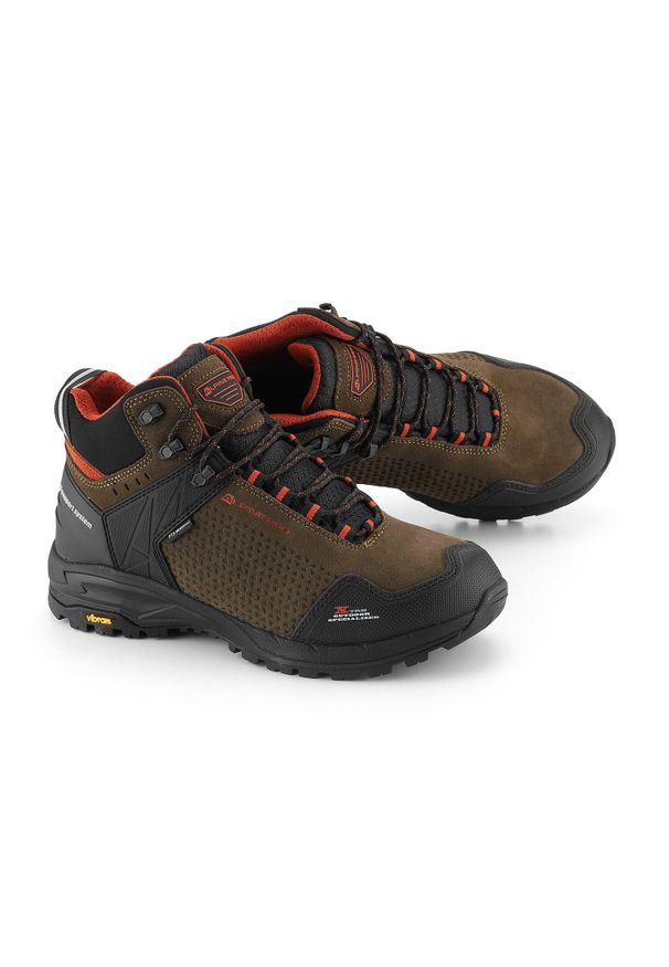 ALPINE PRO - Buty trekkingowe skórzane unisex Alpine Pro Angoon Vibram. Wysokość cholewki: za kostkę. Kolor: brązowy. Materiał: skóra. Styl: sportowy. Sport: turystyka piesza
