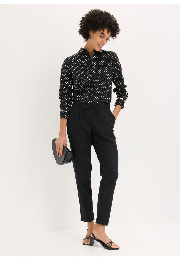 bonprix - Spodnie lniane. Kolor: czarny. Materiał: len. Sezon: lato