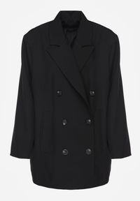 Renee - Czarna Marynarka Dwurzędowa o Przedłużonym Fasonie Pilinne. Okazja: na co dzień, na spotkanie biznesowe, do pracy. Kolor: czarny. Materiał: jeans. Styl: casual, biznesowy, elegancki #3