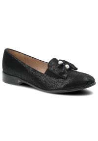 Czarne Półbuty Gamis Damskie Eleganckie Obuwie. Zapięcie: bez zapięcia. Kolor: czarny. Materiał: zamsz, skóra. Szerokość cholewki: normalna. Obcas: na obcasie. Styl: elegancki. Wysokość obcasa: niski #1