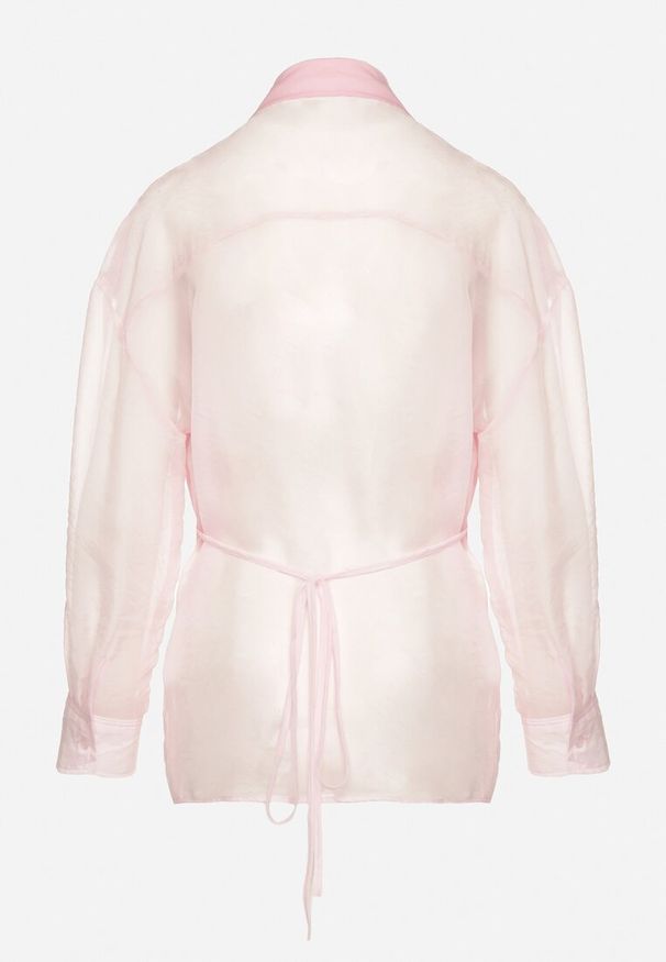 Born2be - Różowa Koszula z Transparentnymi Rękawami Silomea. Okazja: na co dzień. Kolor: różowy. Materiał: jeans. Wzór: aplikacja. Styl: casual