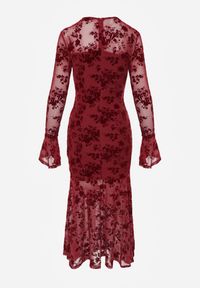 Renee - Czerwona Wieczorowa Sukienka VICES z Siateczki z Kwiatowym Wzorem z Weluru Azinene. Kolor: czerwony. Materiał: welur. Wzór: kwiaty. Typ sukienki: oversize. Styl: wizytowy #3