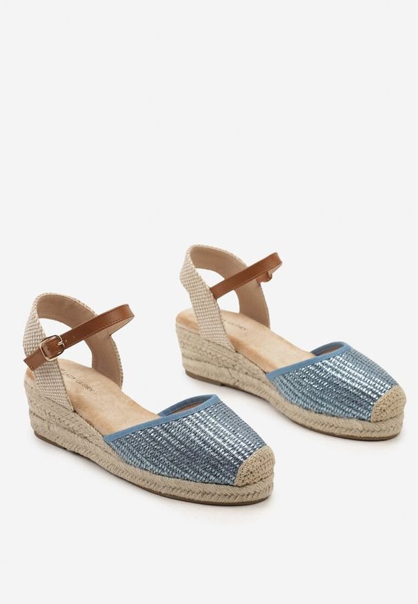 Born2be - Niebieskie Sandały na Plecionym Koturnie w Stylu Espadryli Sunaia. Kolor: niebieski. Sezon: lato. Obcas: na koturnie. Styl: elegancki