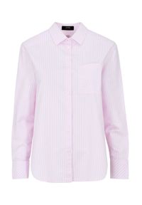Ochnik - Różowa koszula w paski damska. Kolor: różowy. Materiał: bawełna. Długość rękawa: długi rękaw. Długość: długie. Wzór: paski