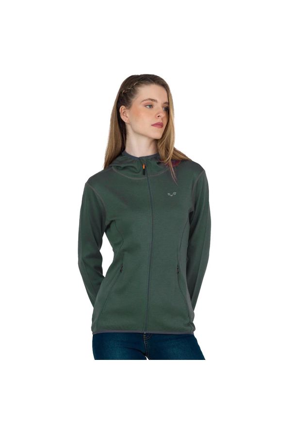 WOOLONA - Damska bluza rozpinana z kapturem 100% Merino - Marin/Woolona. Typ kołnierza: kaptur. Kolor: zielony