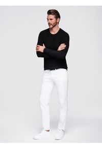 Ombre Clothing - Strukturalny męski sweter z okrągłym dekoltem – czarny V3 - Rozmiar: XL. Okazja: na co dzień. Kolor: czarny. Materiał: wiskoza, dzianina, jeans, elastan, nylon. Wzór: ze splotem. Styl: casual
