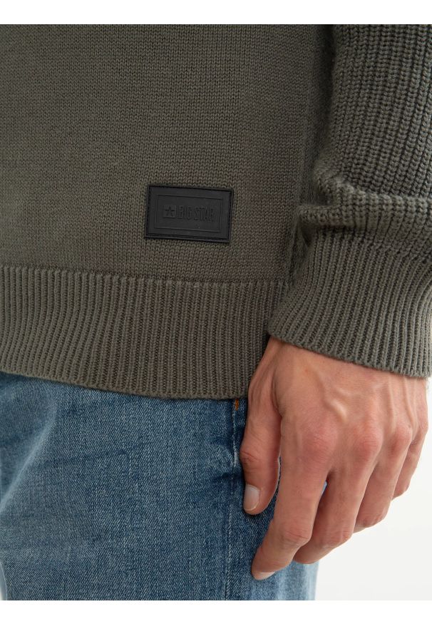 Big-Star - Sweter męski ciemnoszary Najn 905. Kolor: szary. Materiał: tkanina, skóra, materiał. Wzór: ze splotem. Styl: elegancki