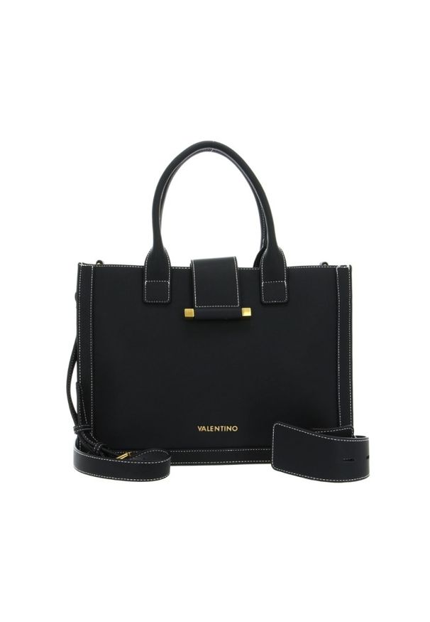 Valentino by Mario Valentino - VALENTINO Czarna duża torebka Frosty. Kolor: czarny. Wzór: paski. Rozmiar: duże